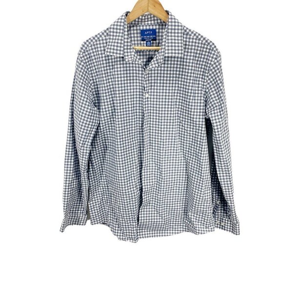 Apt. 9 Mens Dress Shirt Blue White Gingham Slim Fit Spread Collar Barrel Cuff XL - Picture 1 of 10
